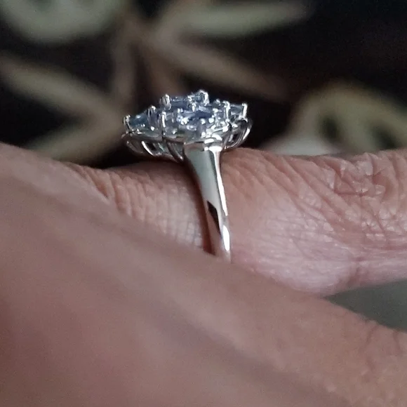 Tanzanite Cluster Ring Platinum Over Sterling Silver Size 6 - Picture 6 of 10